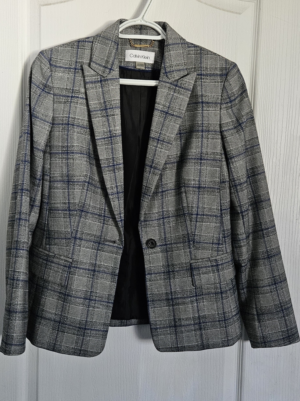 Calvin Klein Gray Plaid Blazer with Blue Windowpane